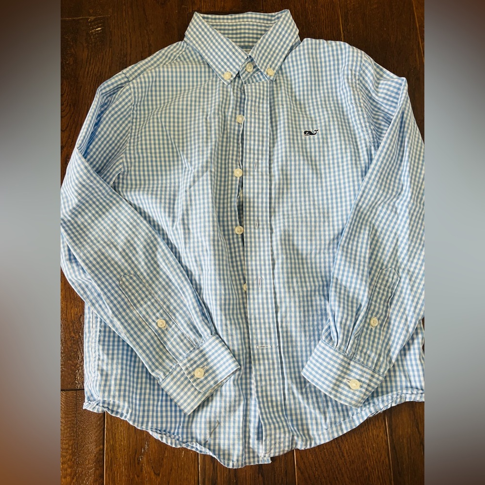 Vineyard Vines Boys size 7 blue gingham Whale Shirt-perfect for all seasons!